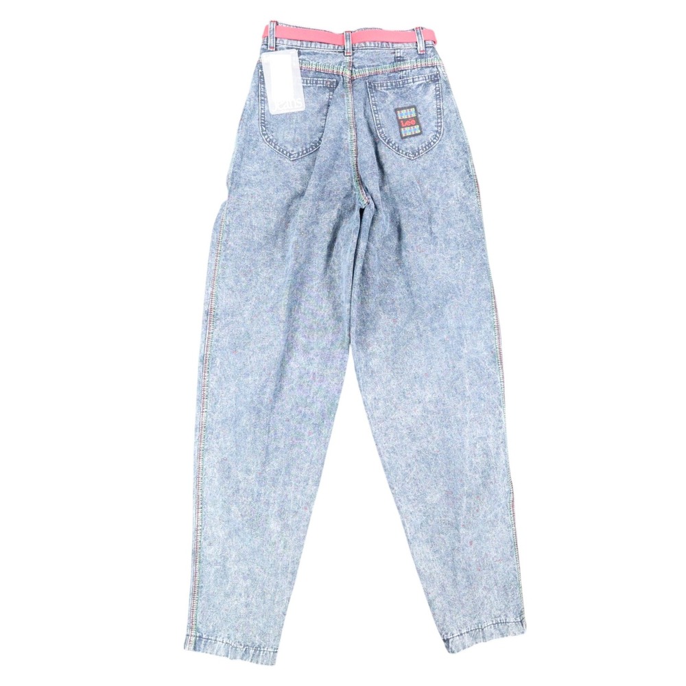 Lee Baggy Rider Jeans Junior 7 Vintage 90s Confetti Ice Acid Wash Pink Belt USA